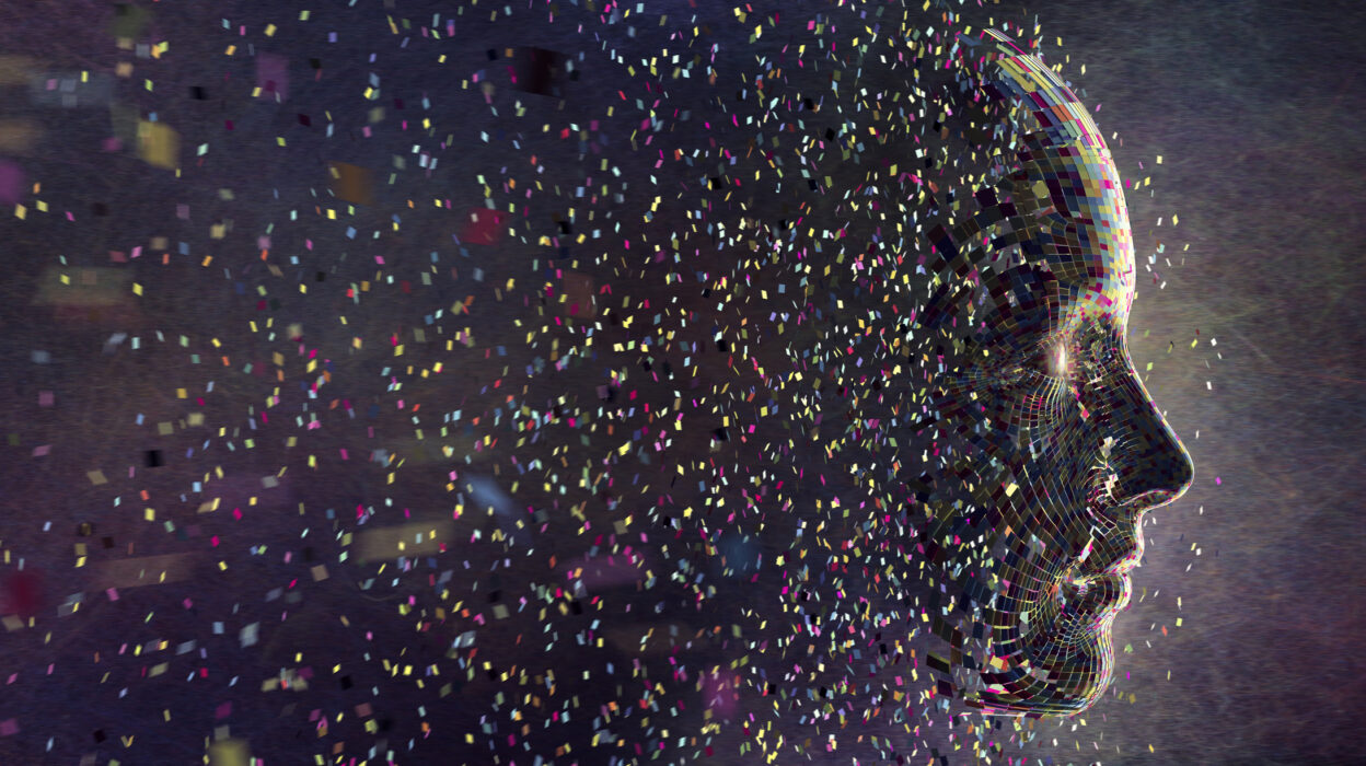 Digital Face that's dissolving into pixels